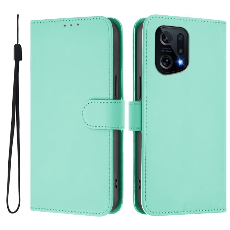 For OPPO Find X5 Skin Feel Solid Color Leather Phone Case with Lanyard