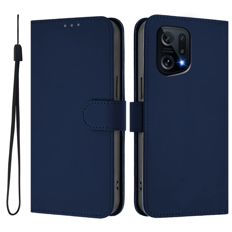 For OPPO Find X5 Skin Feel Solid Color Leather Phone Case with Lanyard
