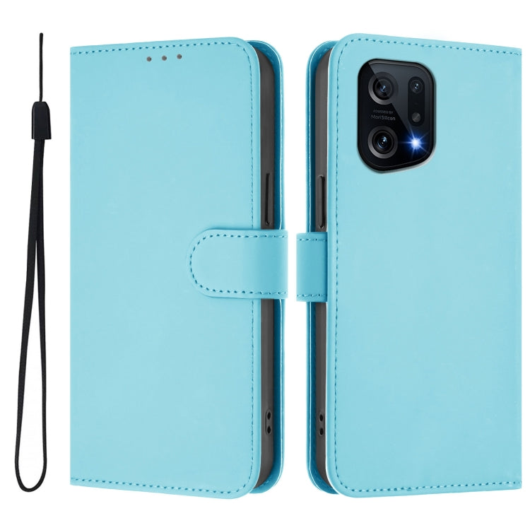 For OPPO Find X5 Skin Feel Solid Color Leather Phone Case with Lanyard