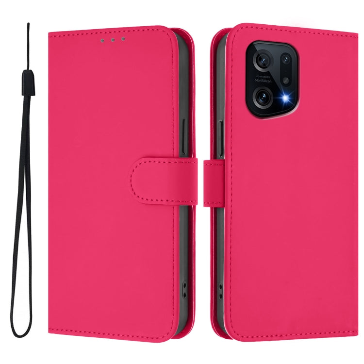 For OPPO Find X5 Skin Feel Solid Color Leather Phone Case with Lanyard