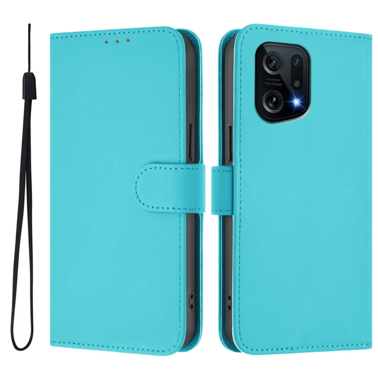 For OPPO Find X5 Skin Feel Solid Color Leather Phone Case with Lanyard