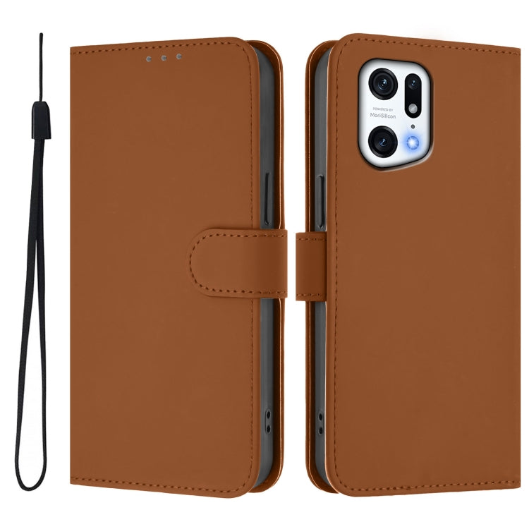 For OPPO Find X5 Pro Skin Feel Solid Color Leather Phone Case with Lanyard