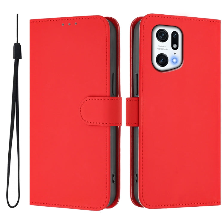 For OPPO Find X5 Pro Skin Feel Solid Color Leather Phone Case with Lanyard