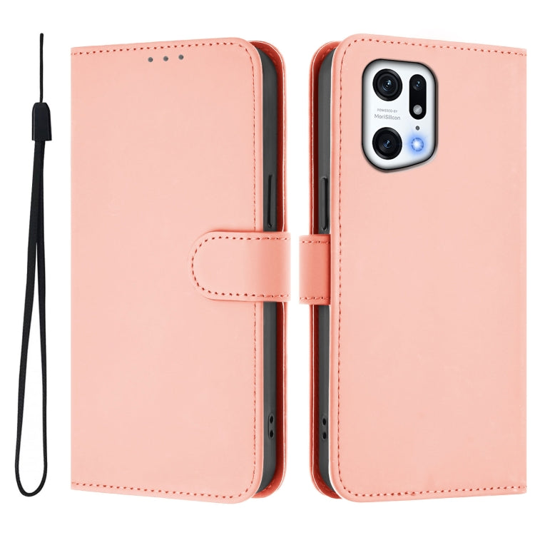 For OPPO Find X5 Pro Skin Feel Solid Color Leather Phone Case with Lanyard