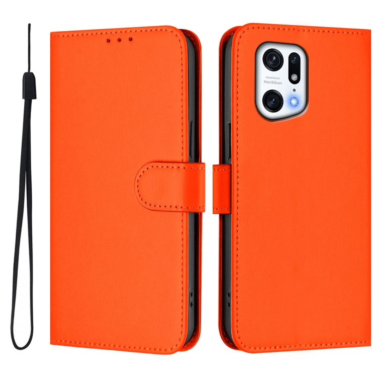 For OPPO Find X5 Pro Skin Feel Solid Color Leather Phone Case with Lanyard