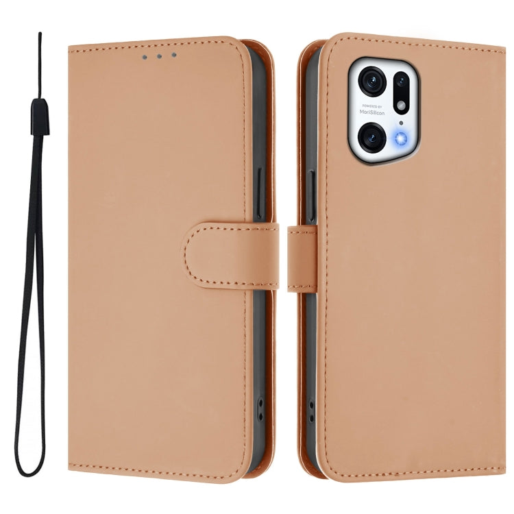 For OPPO Find X5 Pro Skin Feel Solid Color Leather Phone Case with Lanyard
