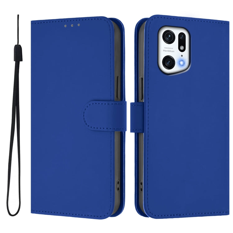 For OPPO Find X5 Pro Skin Feel Solid Color Leather Phone Case with Lanyard