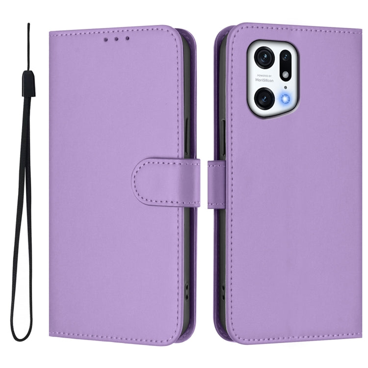 For OPPO Find X5 Pro Skin Feel Solid Color Leather Phone Case with Lanyard