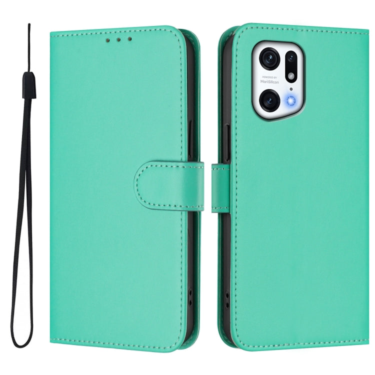 For OPPO Find X5 Pro Skin Feel Solid Color Leather Phone Case with Lanyard