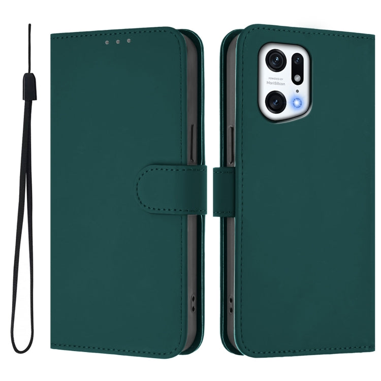 For OPPO Find X5 Pro Skin Feel Solid Color Leather Phone Case with Lanyard