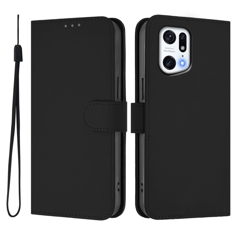For OPPO Find X5 Pro Skin Feel Solid Color Leather Phone Case with Lanyard