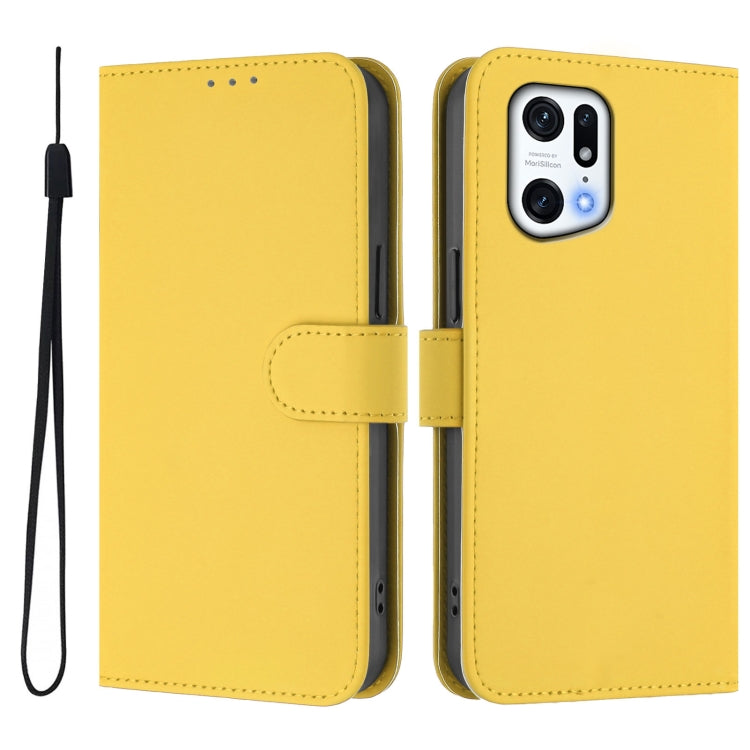 For OPPO Find X5 Pro Skin Feel Solid Color Leather Phone Case with Lanyard