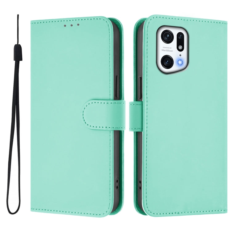 For OPPO Find X5 Pro Skin Feel Solid Color Leather Phone Case with Lanyard
