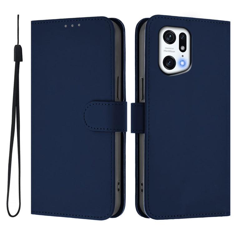 For OPPO Find X5 Pro Skin Feel Solid Color Leather Phone Case with Lanyard