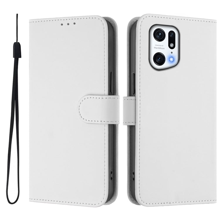 For OPPO Find X5 Pro Skin Feel Solid Color Leather Phone Case with Lanyard