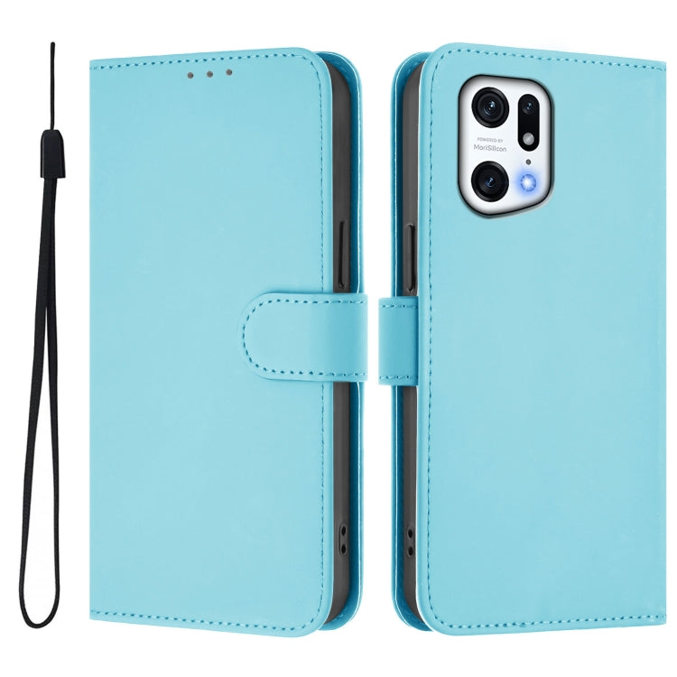 For OPPO Find X5 Pro Skin Feel Solid Color Leather Phone Case with Lanyard