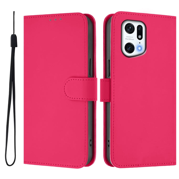 For OPPO Find X5 Pro Skin Feel Solid Color Leather Phone Case with Lanyard