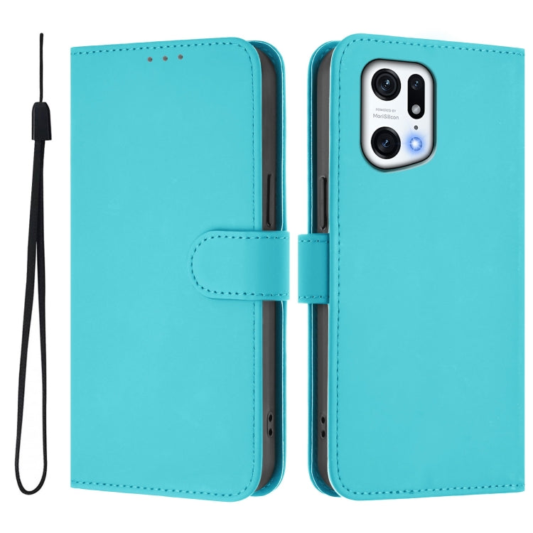 For OPPO Find X5 Pro Skin Feel Solid Color Leather Phone Case with Lanyard