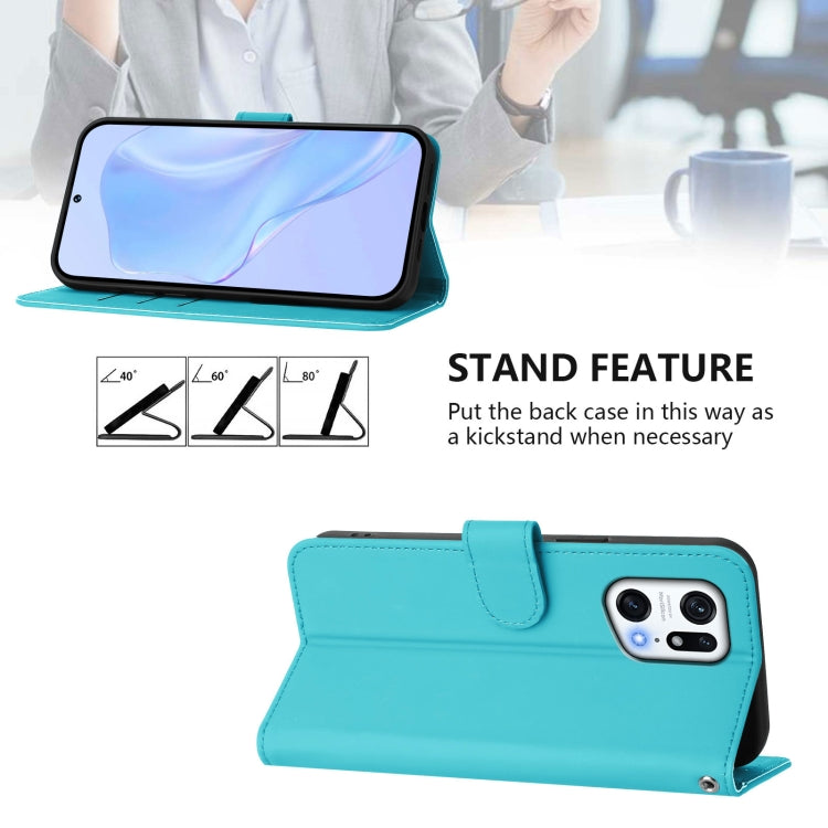 For OPPO Find X5 Pro Skin Feel Solid Color Leather Phone Case with Lanyard