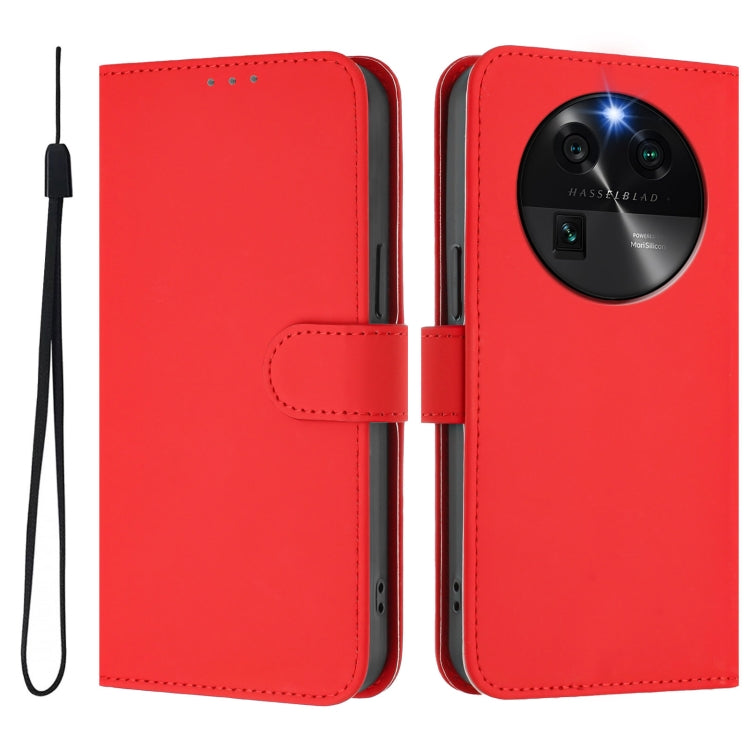For OPPO Find X6 Skin Feel Solid Color Leather Phone Case with Lanyard