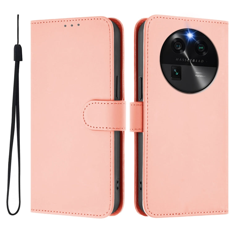 For OPPO Find X6 Skin Feel Solid Color Leather Phone Case with Lanyard