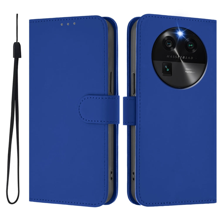 For OPPO Find X6 Skin Feel Solid Color Leather Phone Case with Lanyard