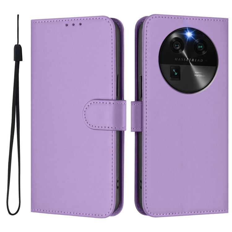 For OPPO Find X6 Skin Feel Solid Color Leather Phone Case with Lanyard