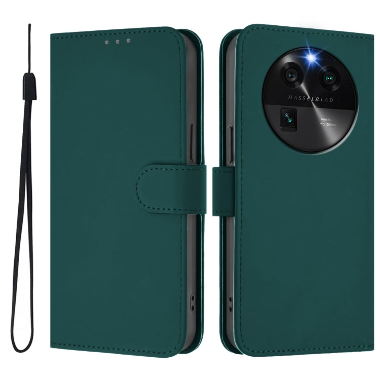 For OPPO Find X6 Skin Feel Solid Color Leather Phone Case with Lanyard