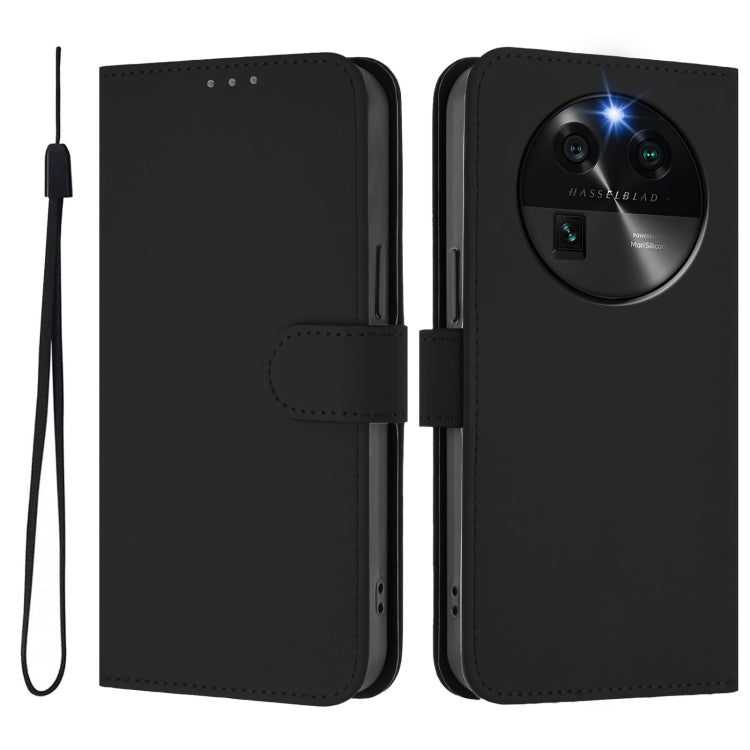For OPPO Find X6 Skin Feel Solid Color Leather Phone Case with Lanyard