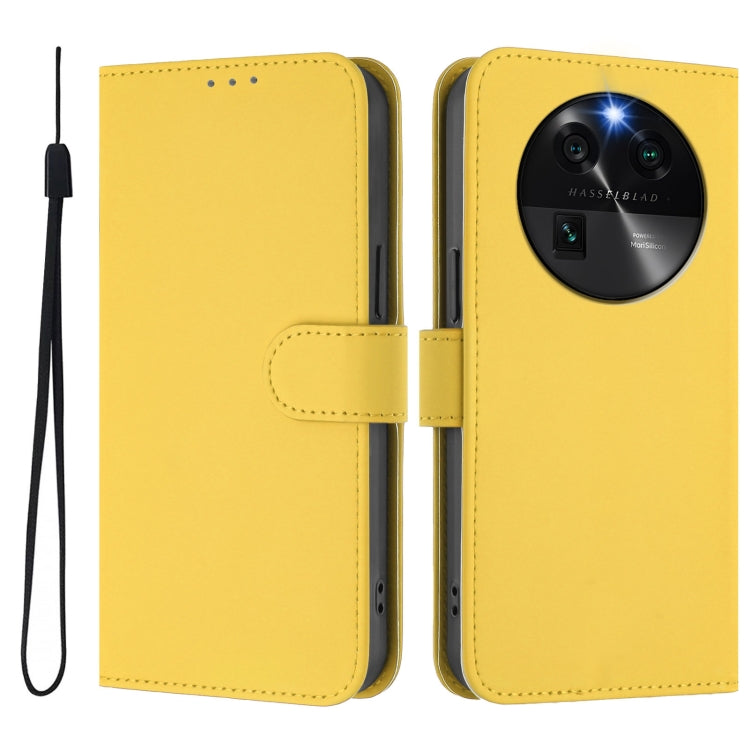For OPPO Find X6 Skin Feel Solid Color Leather Phone Case with Lanyard