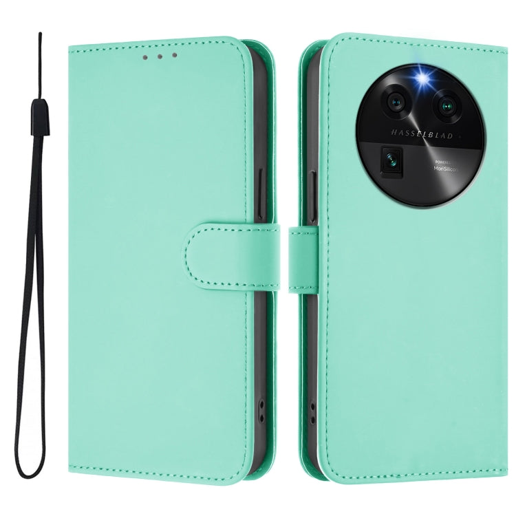 For OPPO Find X6 Skin Feel Solid Color Leather Phone Case with Lanyard