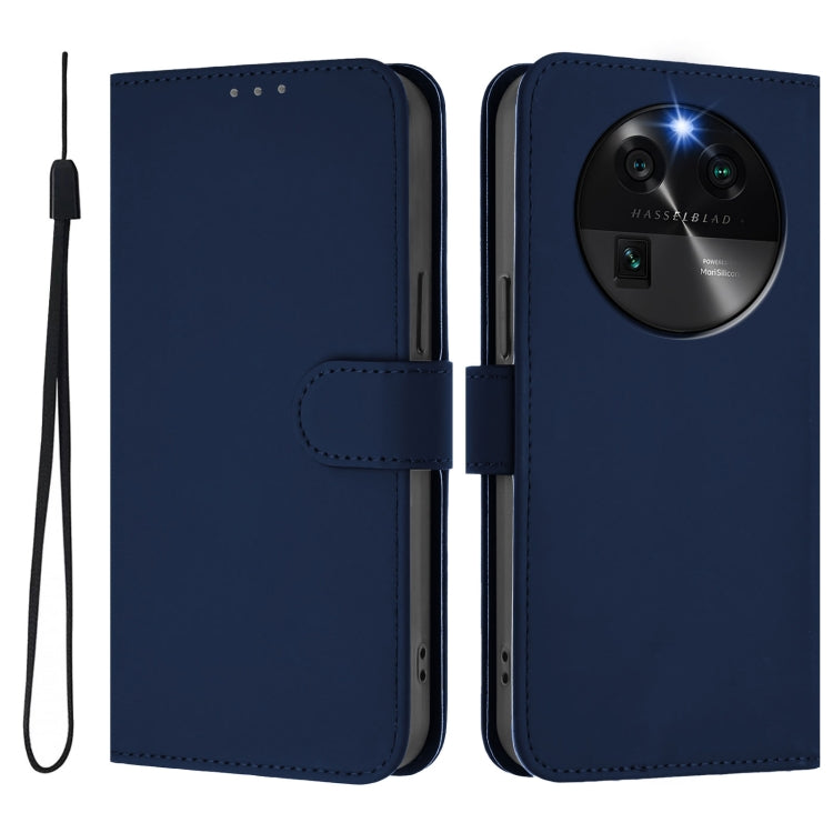For OPPO Find X6 Skin Feel Solid Color Leather Phone Case with Lanyard