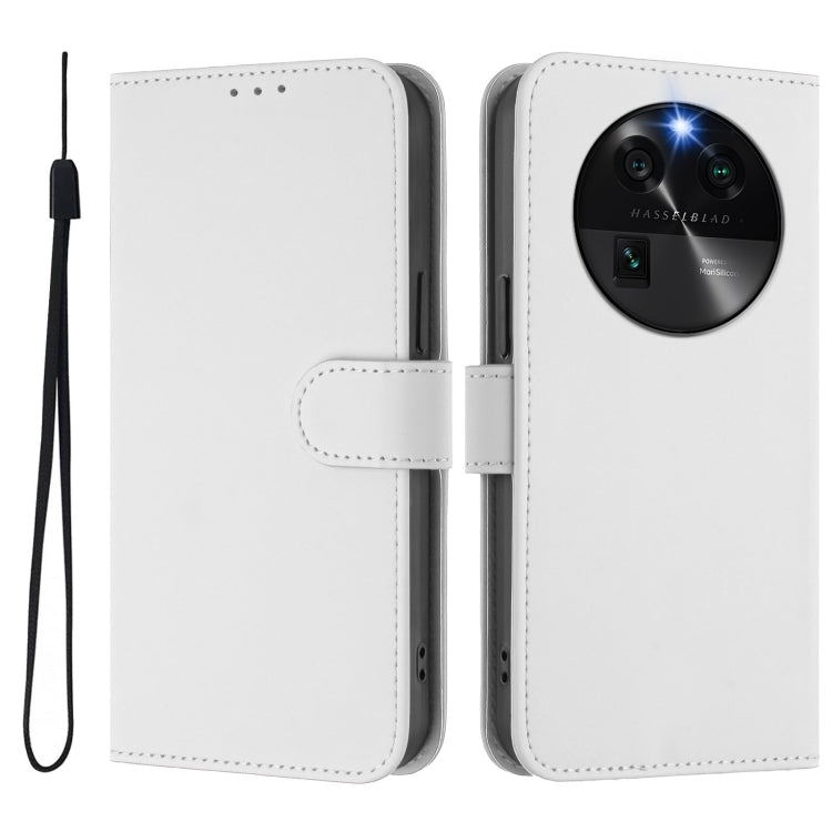For OPPO Find X6 Skin Feel Solid Color Leather Phone Case with Lanyard