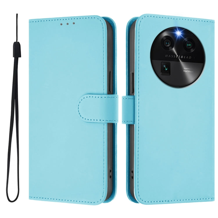 For OPPO Find X6 Skin Feel Solid Color Leather Phone Case with Lanyard