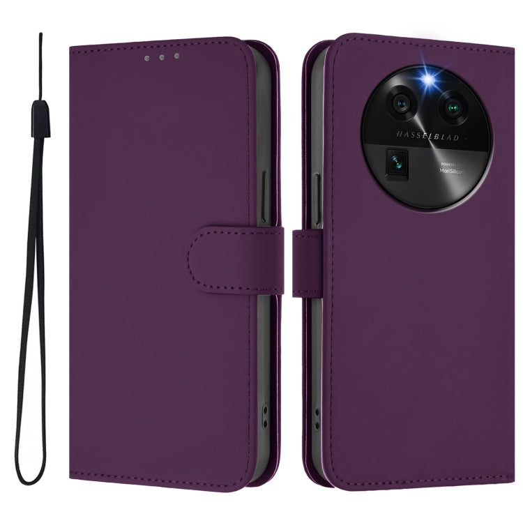 For OPPO Find X6 Skin Feel Solid Color Leather Phone Case with Lanyard