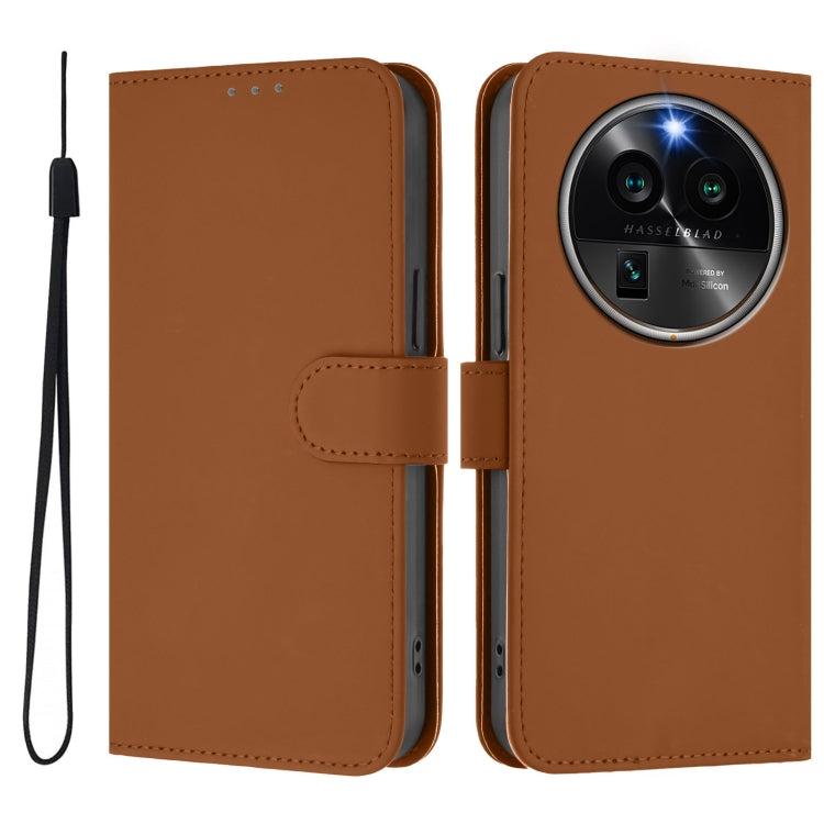 For OPPO Find X6 Pro Skin Feel Solid Color Leather Phone Case with Lanyard