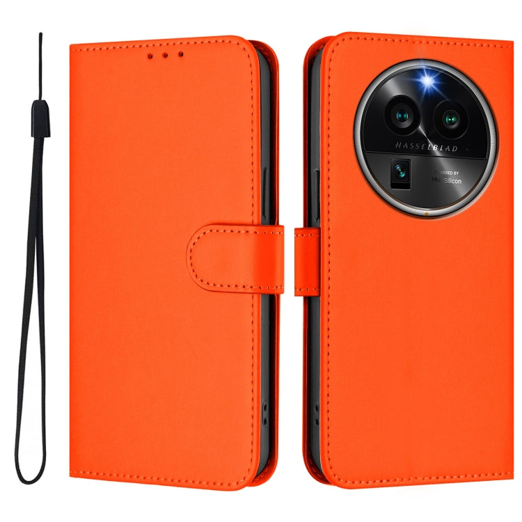 For OPPO Find X6 Pro Skin Feel Solid Color Leather Phone Case with Lanyard