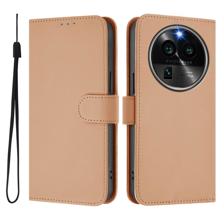 For OPPO Find X6 Pro Skin Feel Solid Color Leather Phone Case with Lanyard