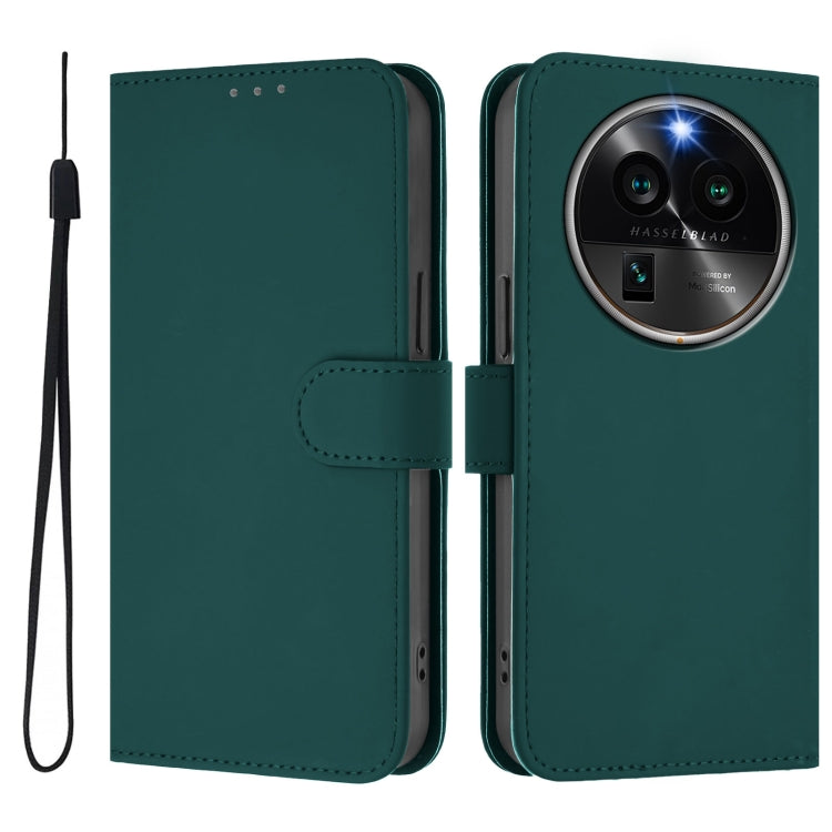 For OPPO Find X6 Pro Skin Feel Solid Color Leather Phone Case with Lanyard