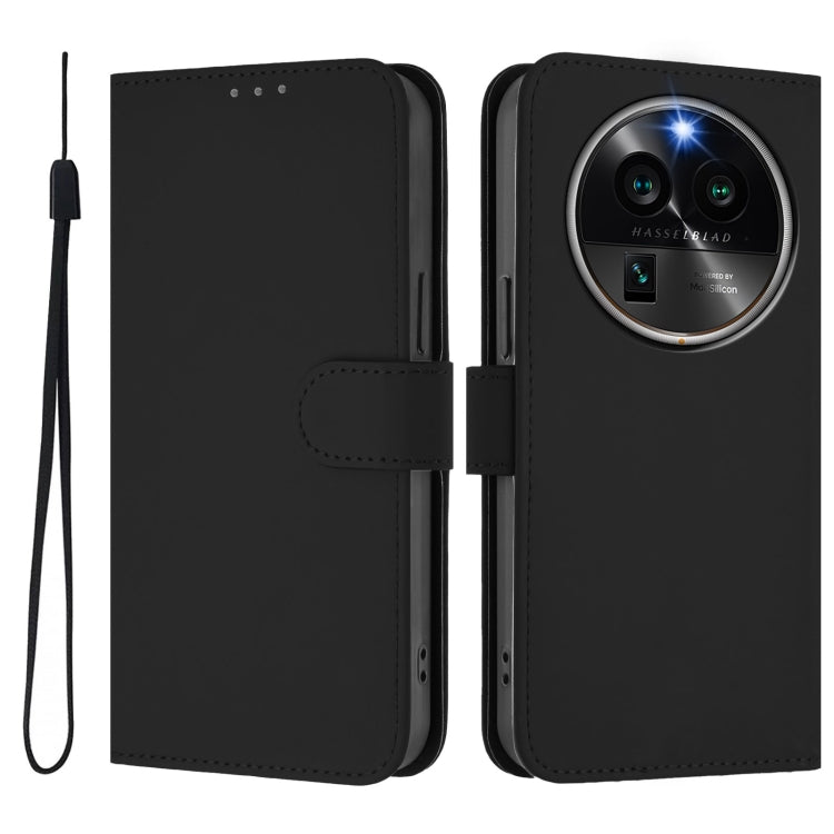 For OPPO Find X6 Pro Skin Feel Solid Color Leather Phone Case with Lanyard