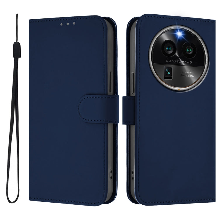 For OPPO Find X6 Pro Skin Feel Solid Color Leather Phone Case with Lanyard