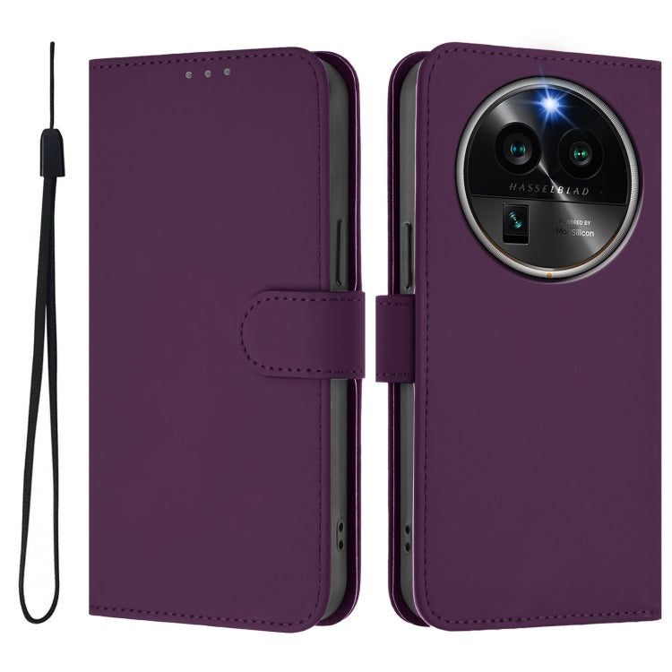For OPPO Find X6 Pro Skin Feel Solid Color Leather Phone Case with Lanyard