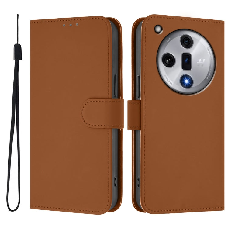 For OPPO Find X7 Skin Feel Solid Color Leather Phone Case with Lanyard