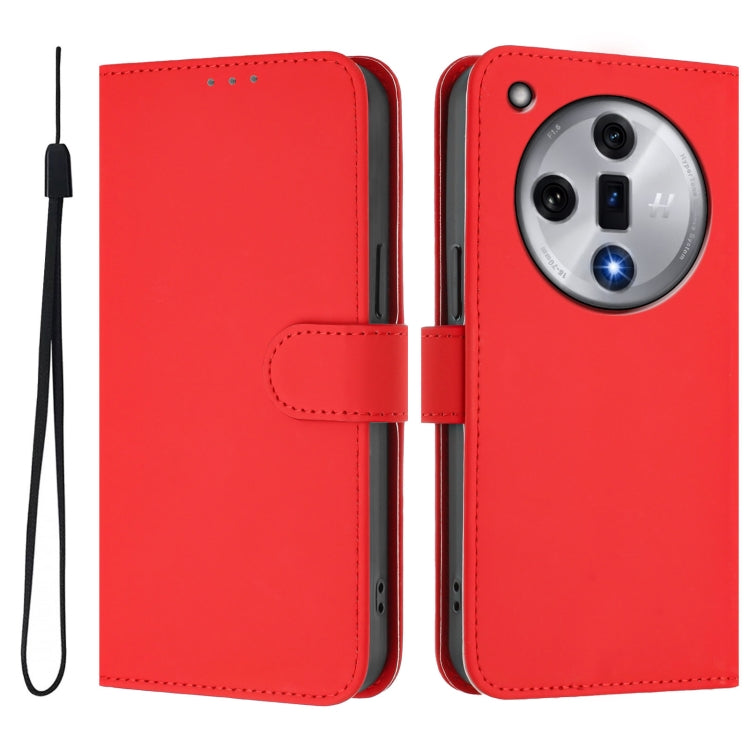 For OPPO Find X7 Skin Feel Solid Color Leather Phone Case with Lanyard