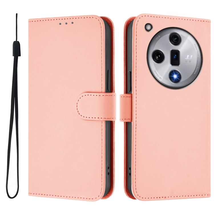 For OPPO Find X7 Skin Feel Solid Color Leather Phone Case with Lanyard