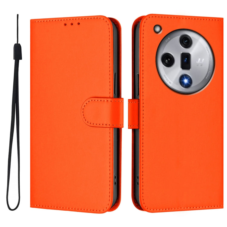 For OPPO Find X7 Skin Feel Solid Color Leather Phone Case with Lanyard