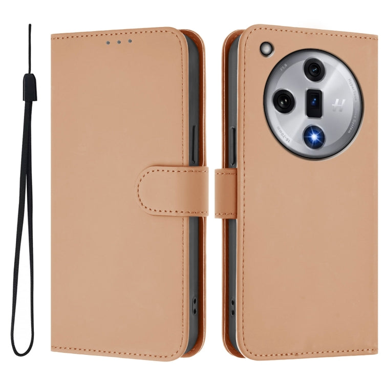 For OPPO Find X7 Skin Feel Solid Color Leather Phone Case with Lanyard