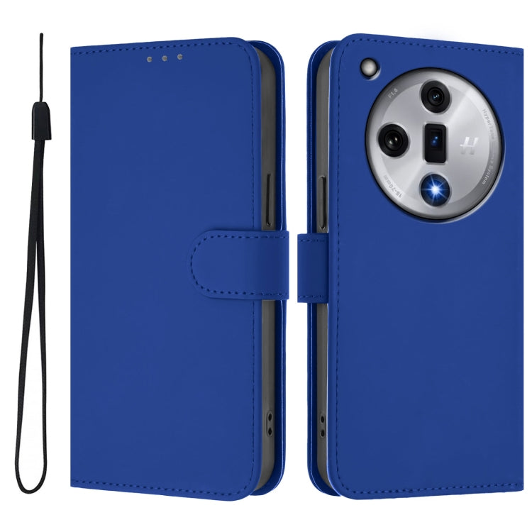 For OPPO Find X7 Skin Feel Solid Color Leather Phone Case with Lanyard
