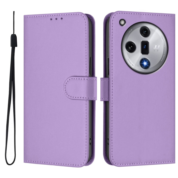 For OPPO Find X7 Skin Feel Solid Color Leather Phone Case with Lanyard