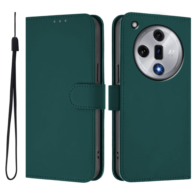 For OPPO Find X7 Skin Feel Solid Color Leather Phone Case with Lanyard